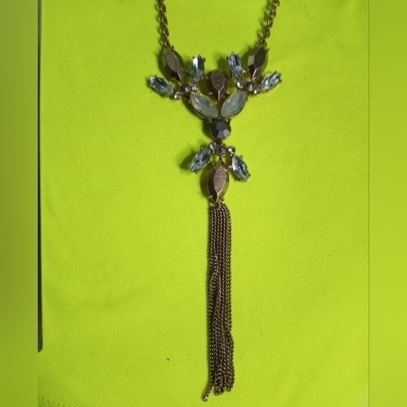 Loft long dangle Crystal goldtone chain necklace - Picture 6 of 7